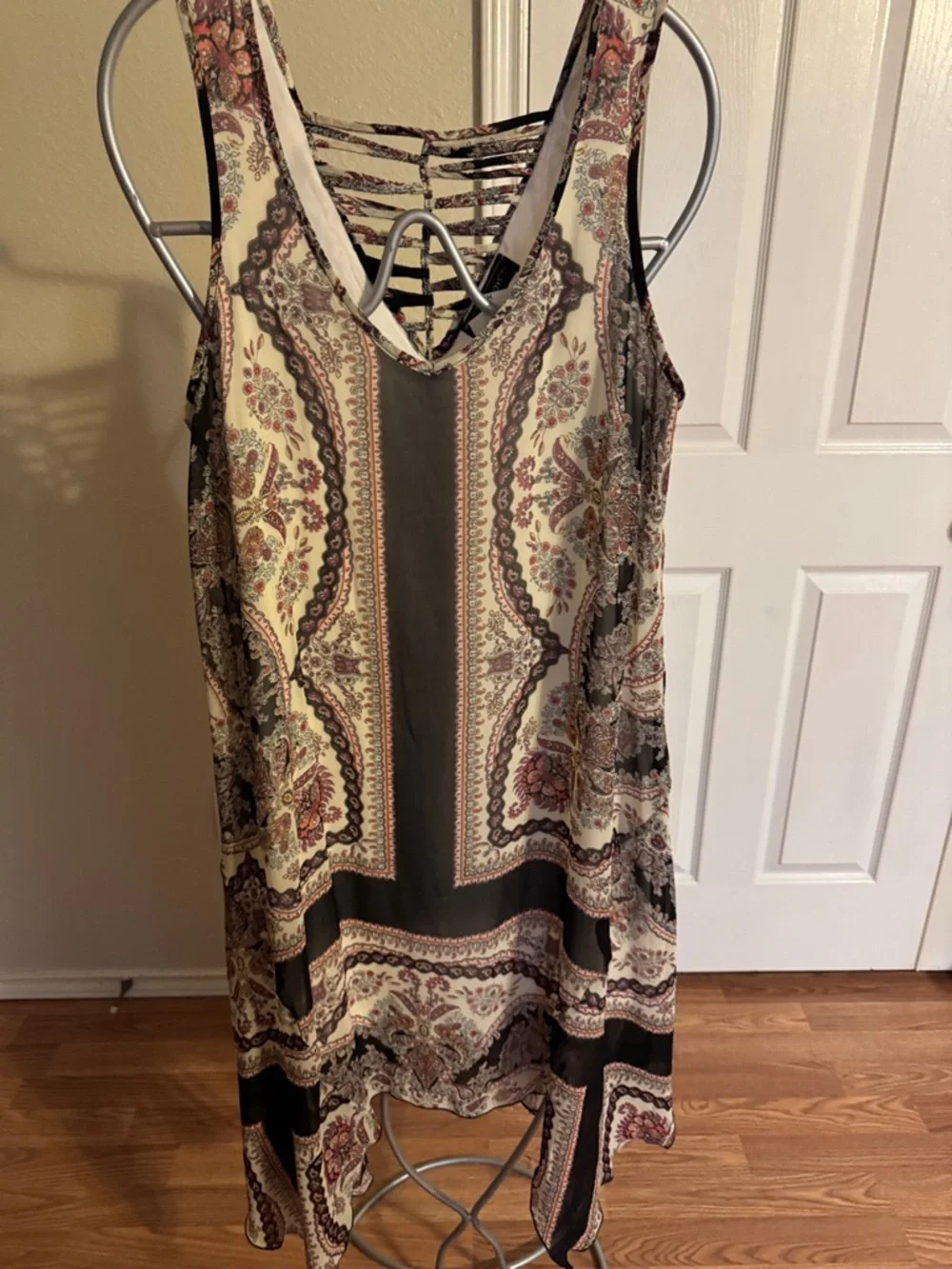 Asymmetrical Paisley Tank Dress in Cream and Brown - Picture 2 of 11